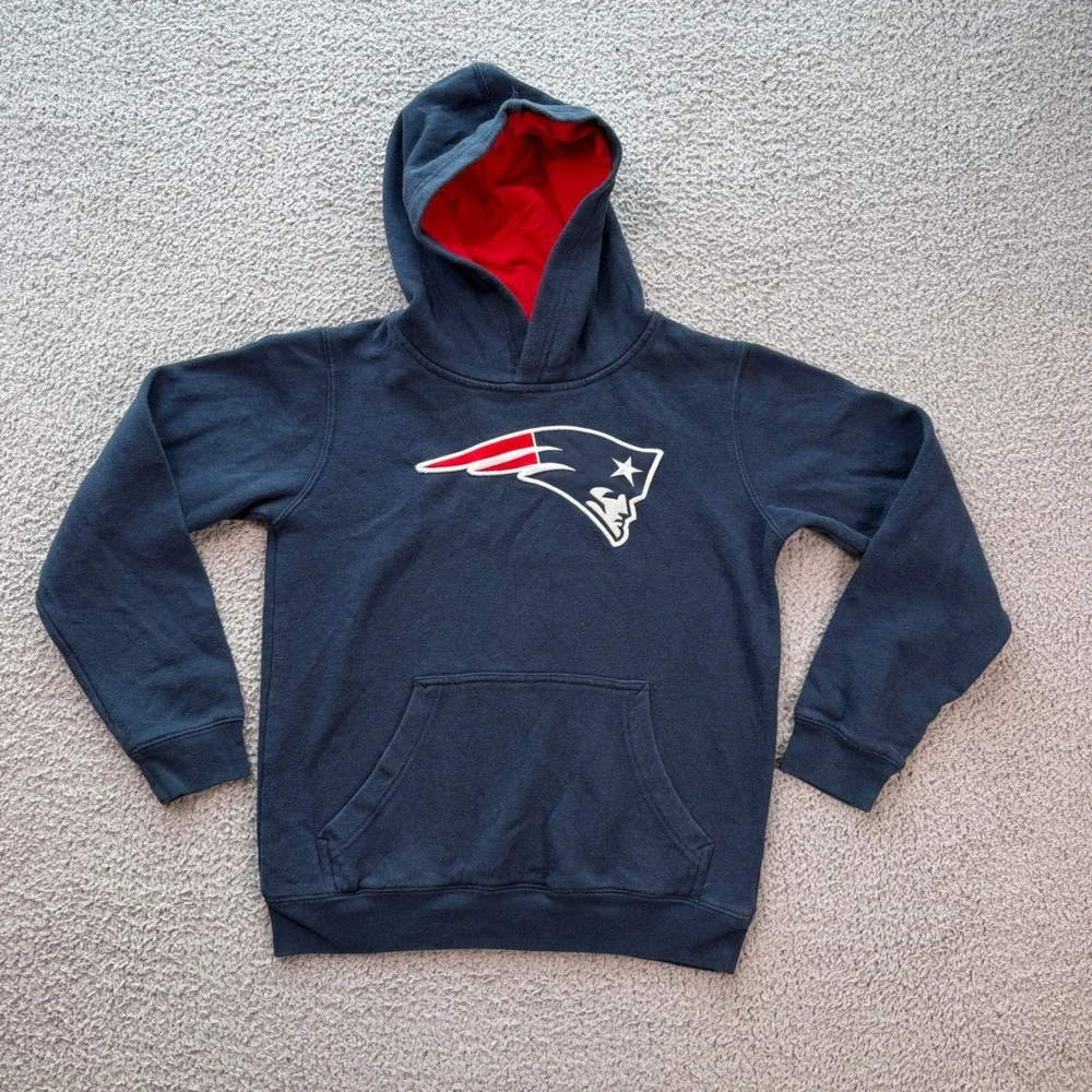New England Patriots Youth M 10/12 Hoodie Navy Logo Sweatshirt NFL Team Apparel